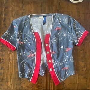 VINTAGE ROPER AMERICAN FLAG BUTTON UP SHIRT SZ S